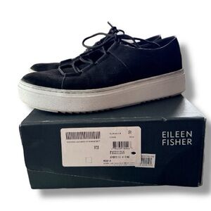 Eileen Fisher Prescott Platform Sneaker Shoes Black Nubuck Leather Size 8.5